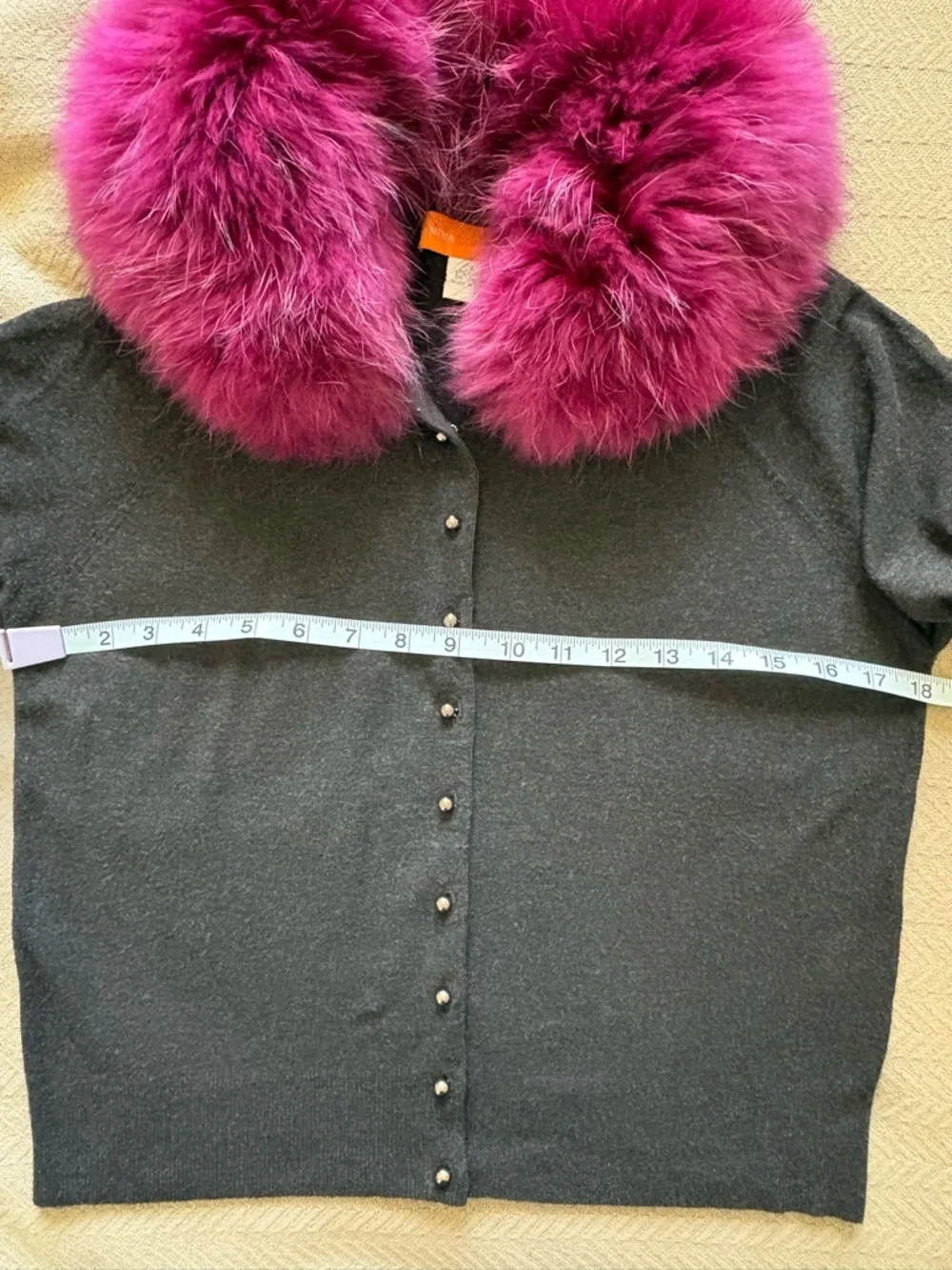 Cynthia Steffe Brown Knit Cardigan with Fuchsia Fur Collar